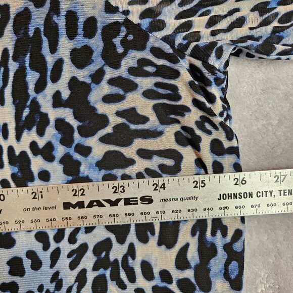 Bar III Womens Plus 3X Long Sleeve Leopard Print Top Blue Black Stretchy office - Picture 4 of 12
